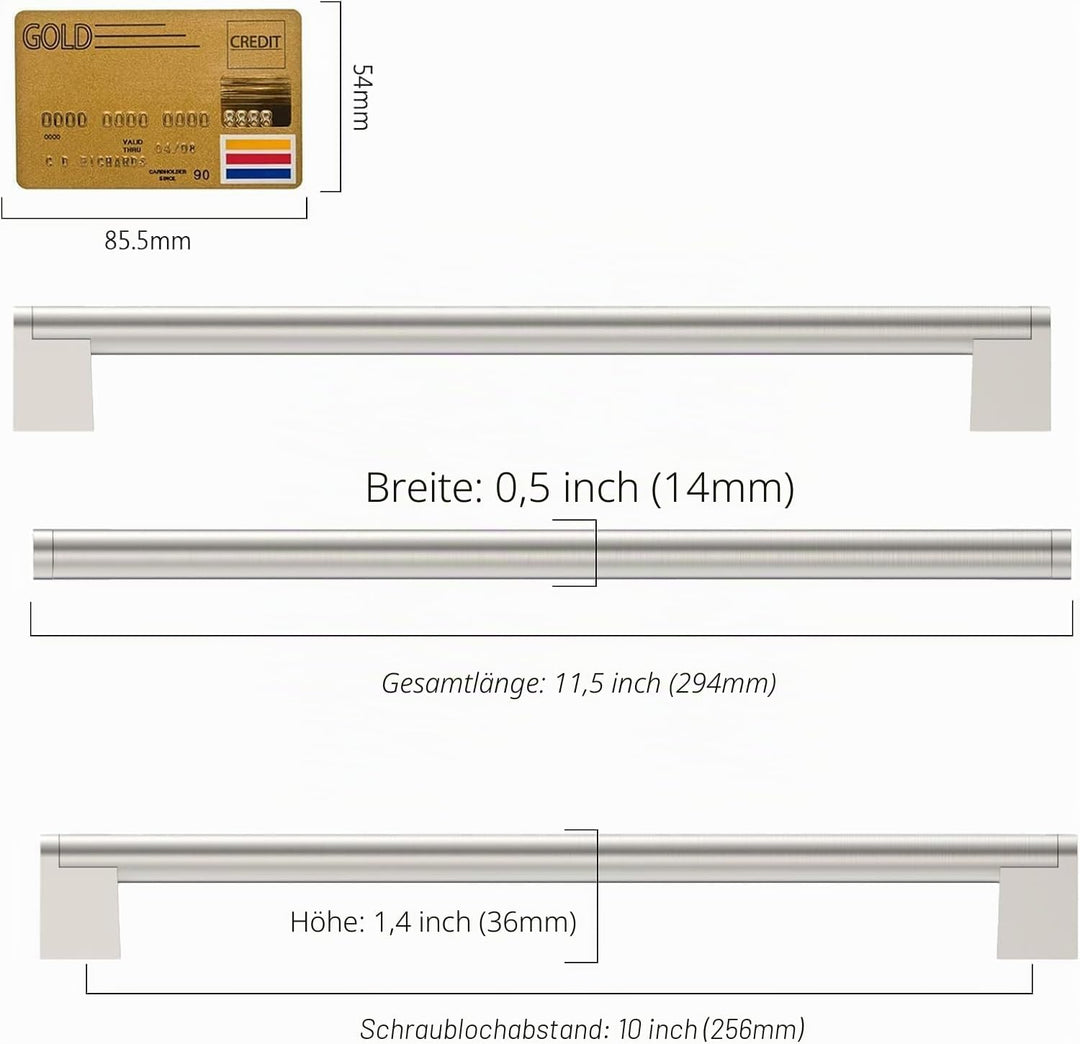 Amerdeco 10 Stück Möbelgriffe Edelstahl Gebürsteter Nickel 256mm Lochabstand Schrankgriffe für Küche