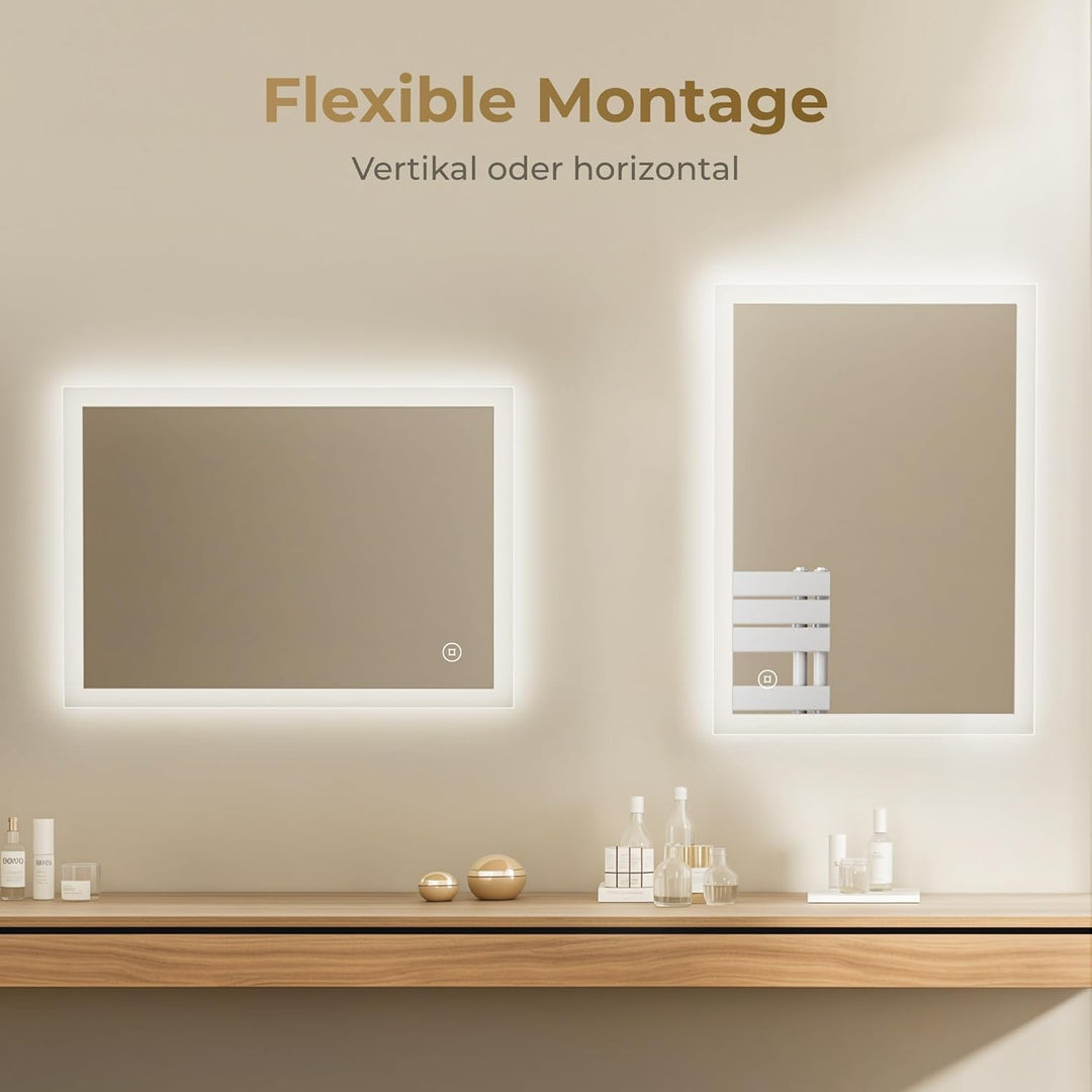 Heilmetz Badspiegel mit Beleuchtung LED 70x50cm, Badezimmerspiegel mit Beleuchtung 6500K Kaltweiss L