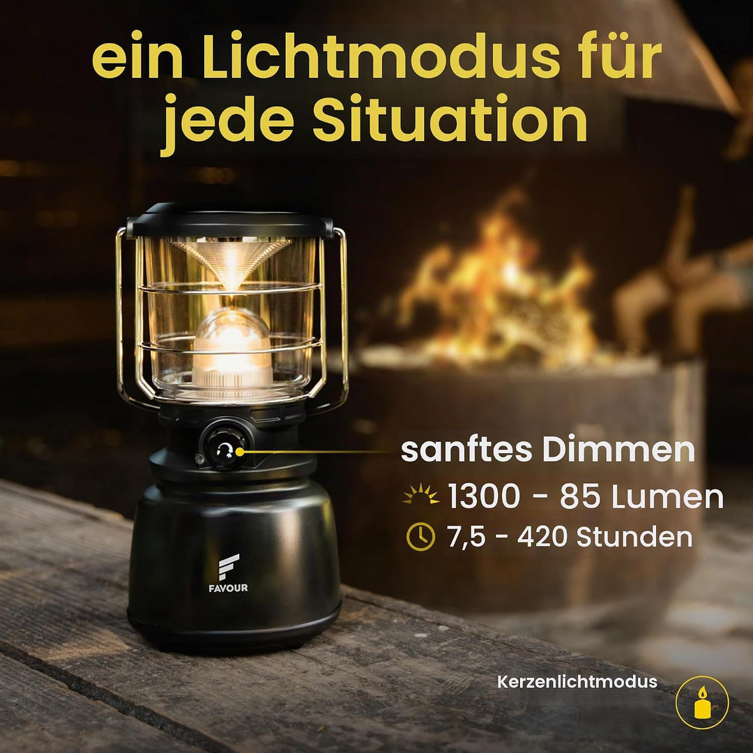Favour LED Laterne Outdoor Lampe hell 1300 Lumen | Camping Lampe, IP64 wasserdicht, stossfest | Camp