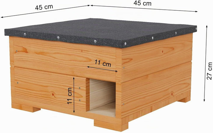 QLS Igelhaus aus Holz 45x45x27 cm mit abnehmbarem Dach Imprägniert Wetterfest