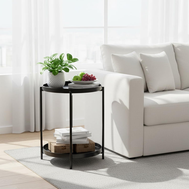 danpinera 2-stöckiger Metall-Beistelltisch mit herausnehmbaren Tabletts, Beistelltisch für draussen,