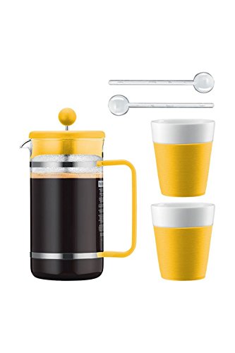 Bodum Kaffeeset Bistro - 6-teilig - 1,0l Kaffeebereiter mit 2 0,3l Porzellantassen und 2 Löffel - Fa