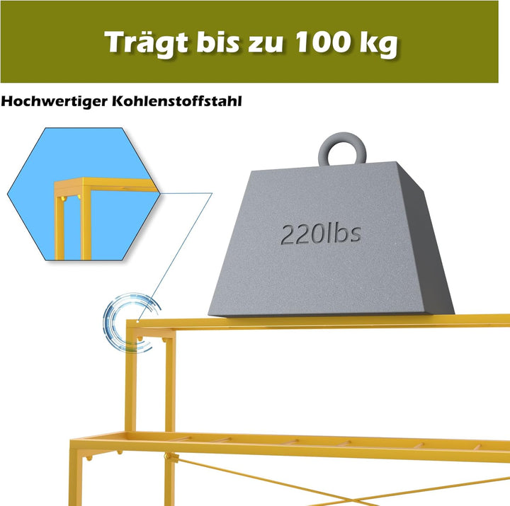 Lhysn Blumenständer, 3-stöckig, Metall-Pflanzenständer mit 12 Kunststoff-Blumeneimern, beweglicher,