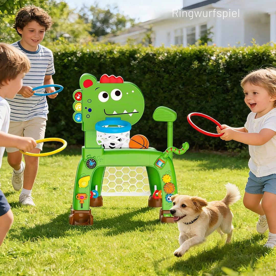 4-in-1 Basketballkorb und Fussballtor Spielzeug für Kleinkinder, Babyspielzeug mit Golfspiel und Rin