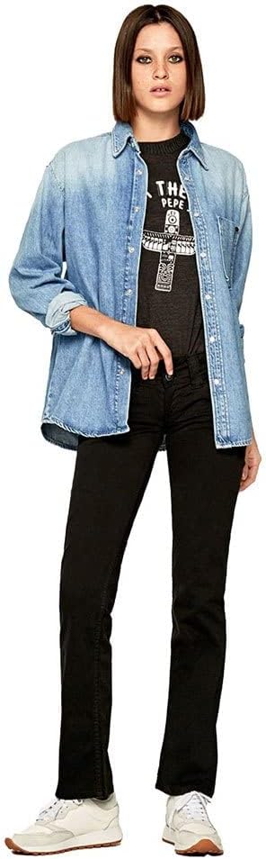 Pepe Jeans Damen Venus Jeans Regular Fit Low Waist Authentic Rope 25W / 30L Black (Black), 25W / 30L