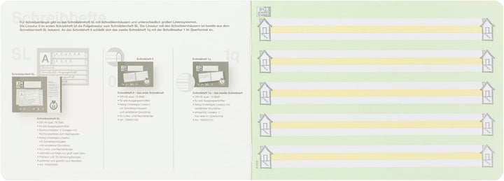 Oxford Schreibheft, A5 quer, Lineatur 0 (1. Klasse), 16 Blatt, 10 Stück Lineatur 1q + farbiges Mitte