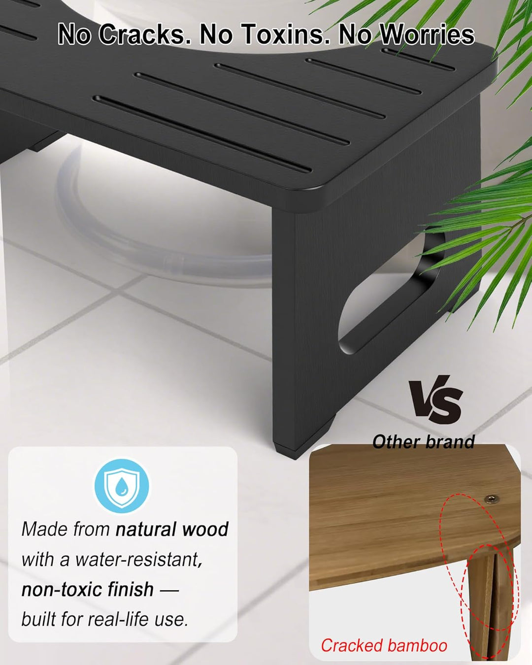YOSE Toilettenhocker aus Holz für Erwachsene, Faltbarer Hockhocker fürs Badezimmer, Rutschfester Dop