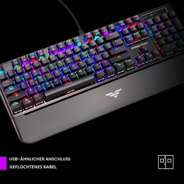 PREYON Long Claw Brown Gaming tastatur mit Geflochtenem Kabel - Beleuchtete Mechanische Tastatur mit