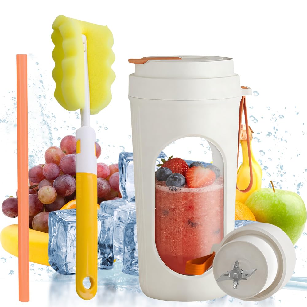 Tragbarer Mixer, 450ml Smoothie Maker, 12-Blatt Portabler Elektrischer Saftpresse, Mini-Mixer 1500 M