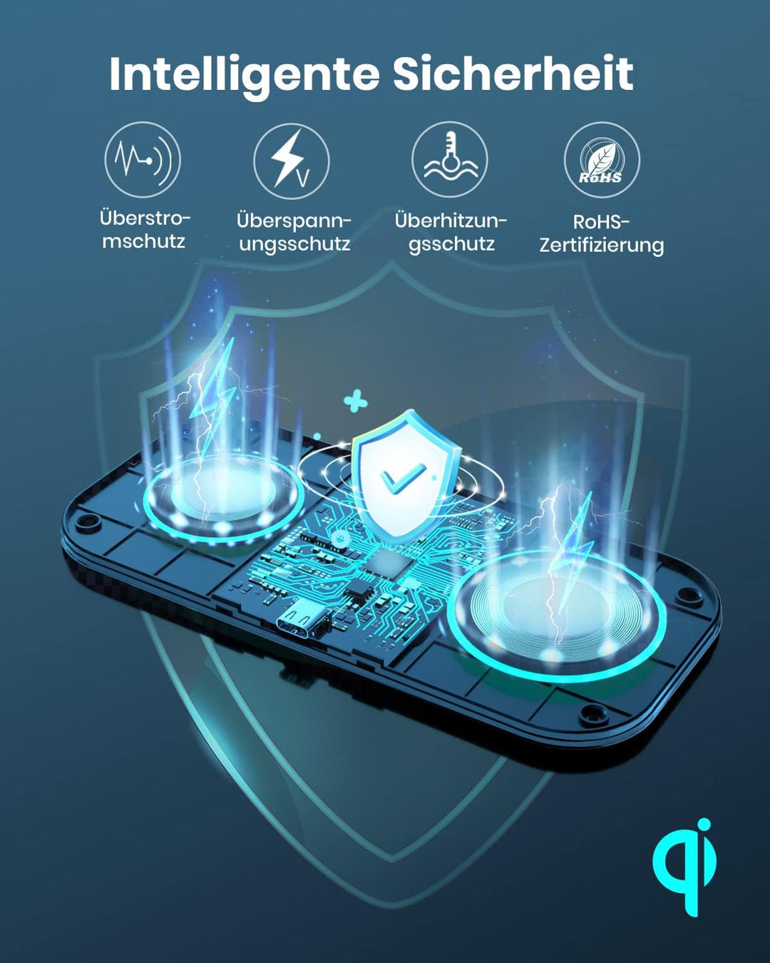 JoyGeek 2 IN 1 Wireless Charger, 15W Max Induktive Ladestation, für iPhone 14/13/12/11/Pro/ProMax/XR