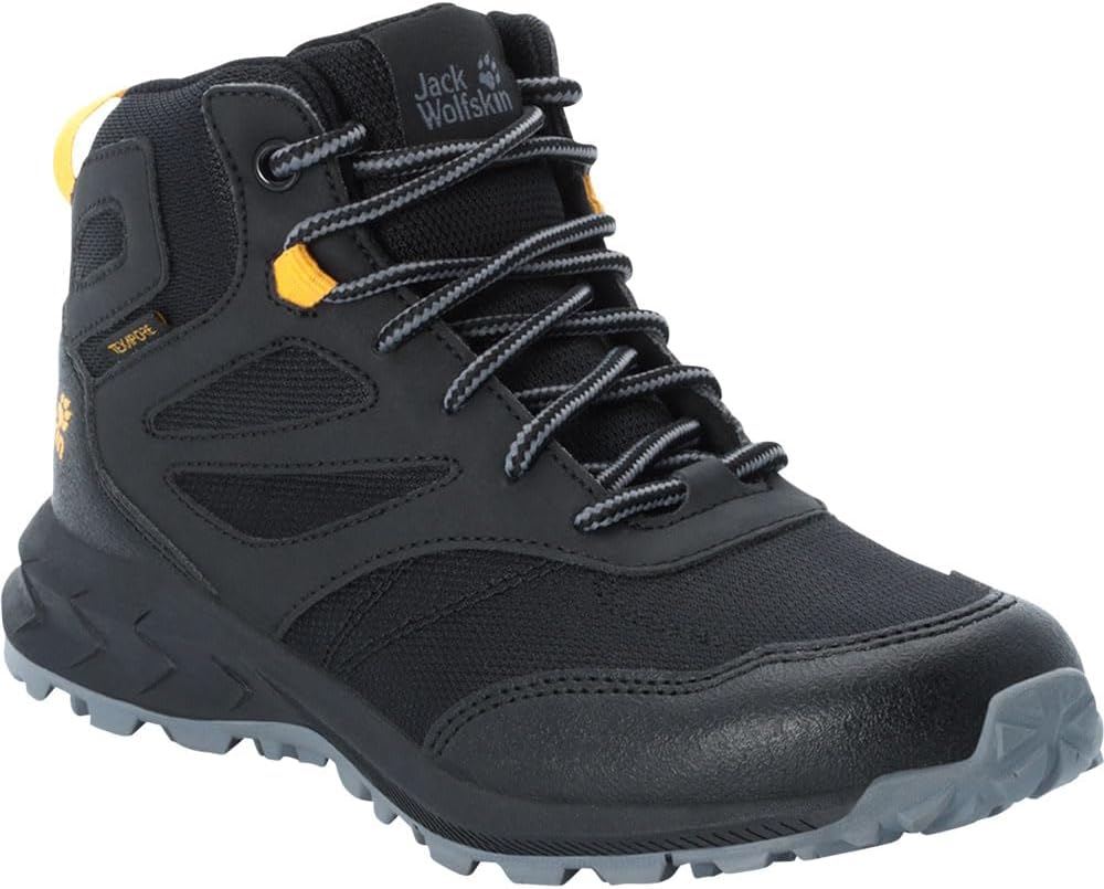 Jack Wolfskin Woodland Texapore Mid K Outdoorschuhe 30 EU Black Burly Yellow Xt, 30 EU Black Burly Y