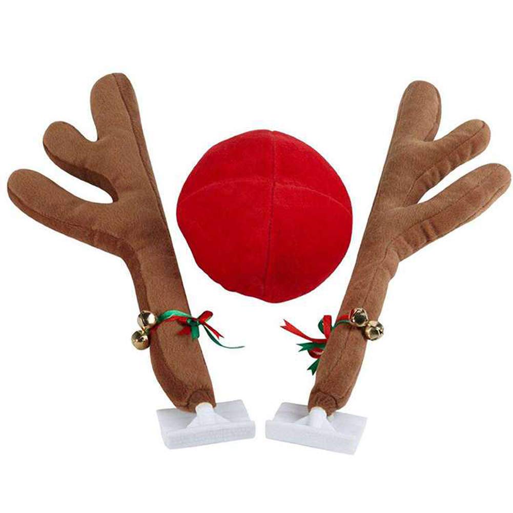 Abnaok Auto Rentier Kostüm Weihnachtsdeko, Auto Weihnachtsdeko Autokostüm Reindeer mit Rote Nase für