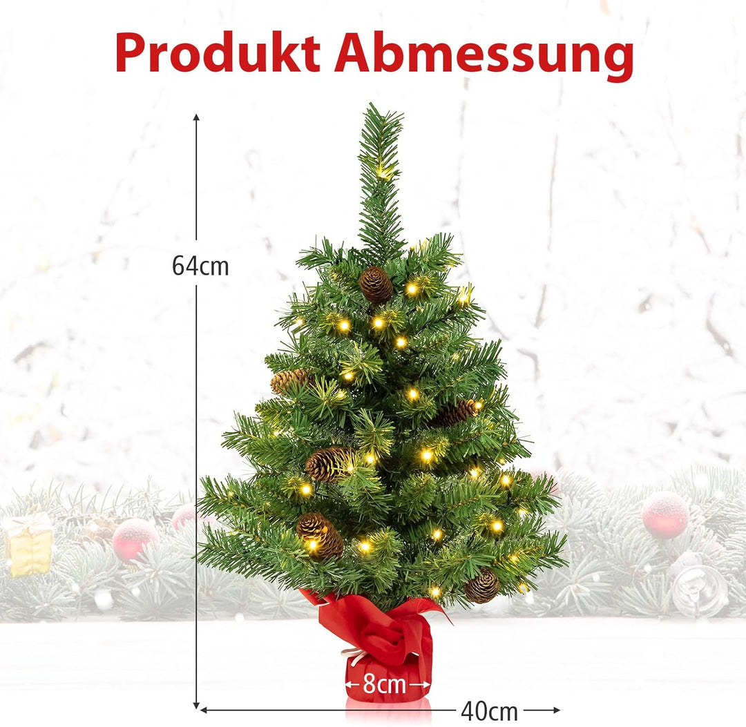 COSTWAY 64 cm Künstlicher Weihnachtsbaum mit Beleuchtung, Kleiner Tannenbaum mit 8 Lichtmodi, 8 Tann