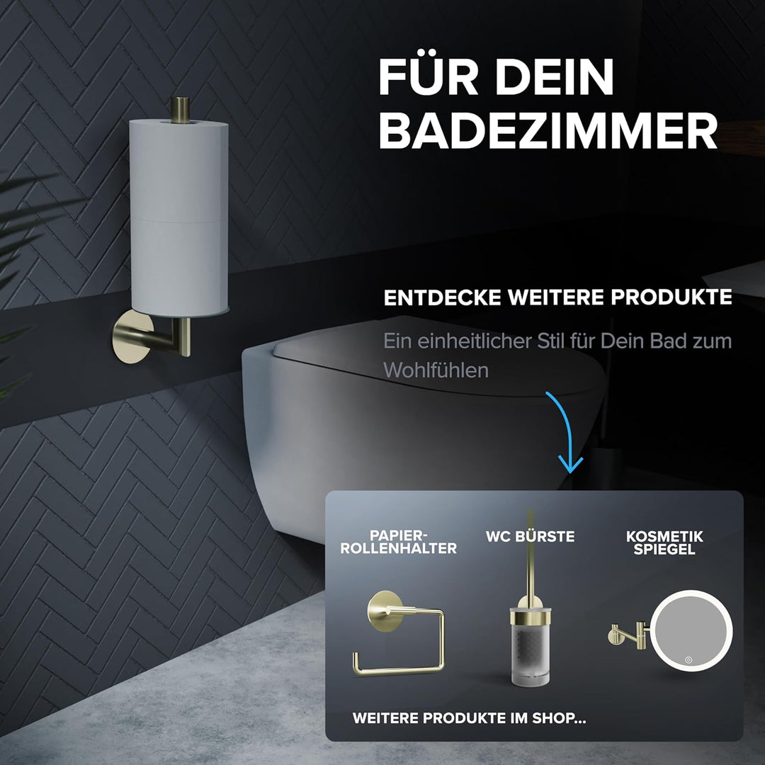 Ersatzrollenhalter Giskesanden Gold zum Kleben 3M | aus Edelstahl und Glas | Toilettenpapier Rollen