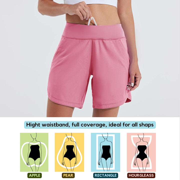 WILLIT Badeshorts Damen Badehose Schwimmen Boardshorts Schnelltrocknend Sommer Bikini Shorts High Wa