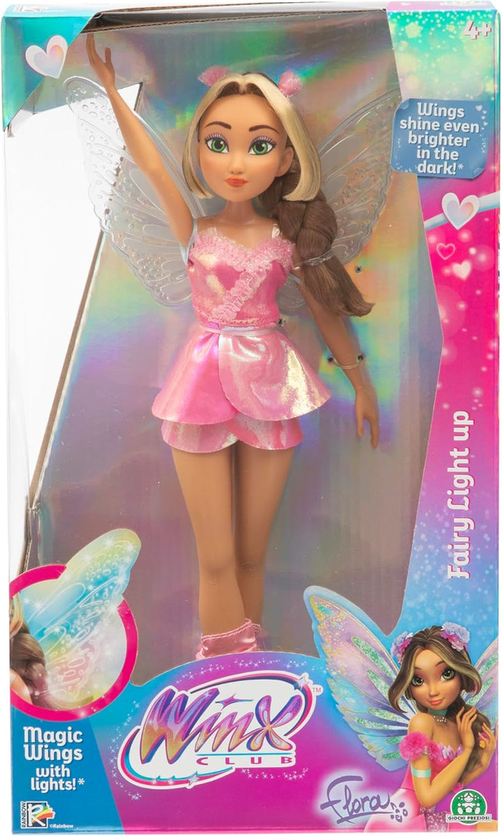 Winx Fairy Light Up Wings Doll – Flora with Sparkling Outfit & Glowing Wings – 27cm Fashion Doll wit