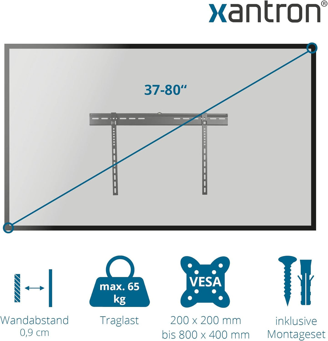 Xantron® PRO-SS800 Feste Wandhalterung Fernseher 37-80 Zoll/VESA 200x200 bis 800x400 / TV Halterung