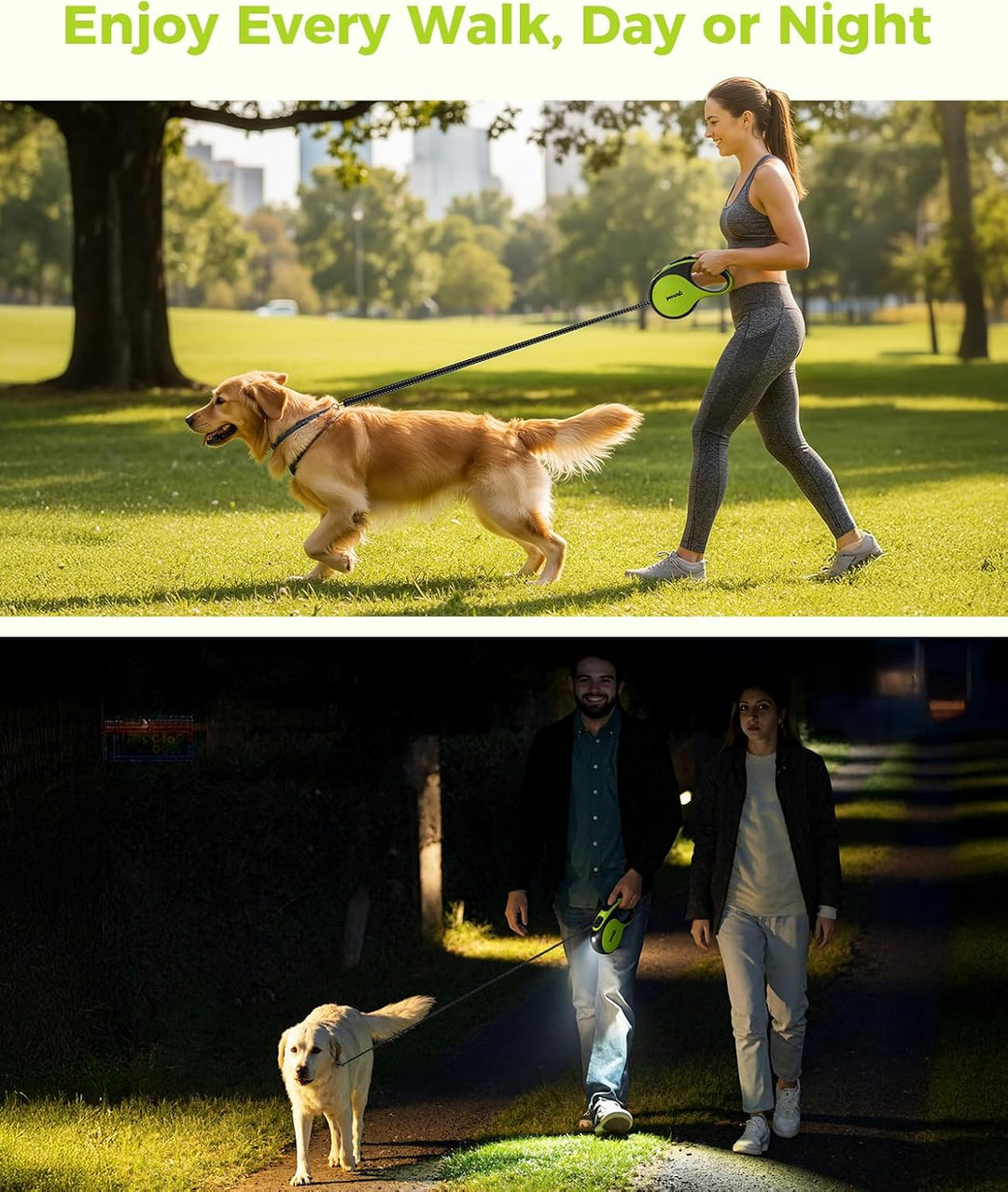 Pecute Hundeleine 8m, Rollleine für Hunde mit LED-Licht, 360° Verknotungsfreier verlängerter Leine,