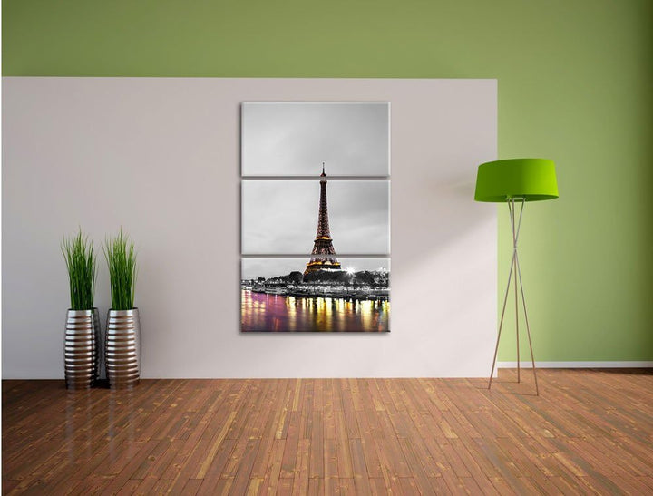Pixxprint Eindruckvoller Eifelturm in Paris / 3-Teilig/Gesamtmass 120cm Leinwandbild bespannt auf Ho