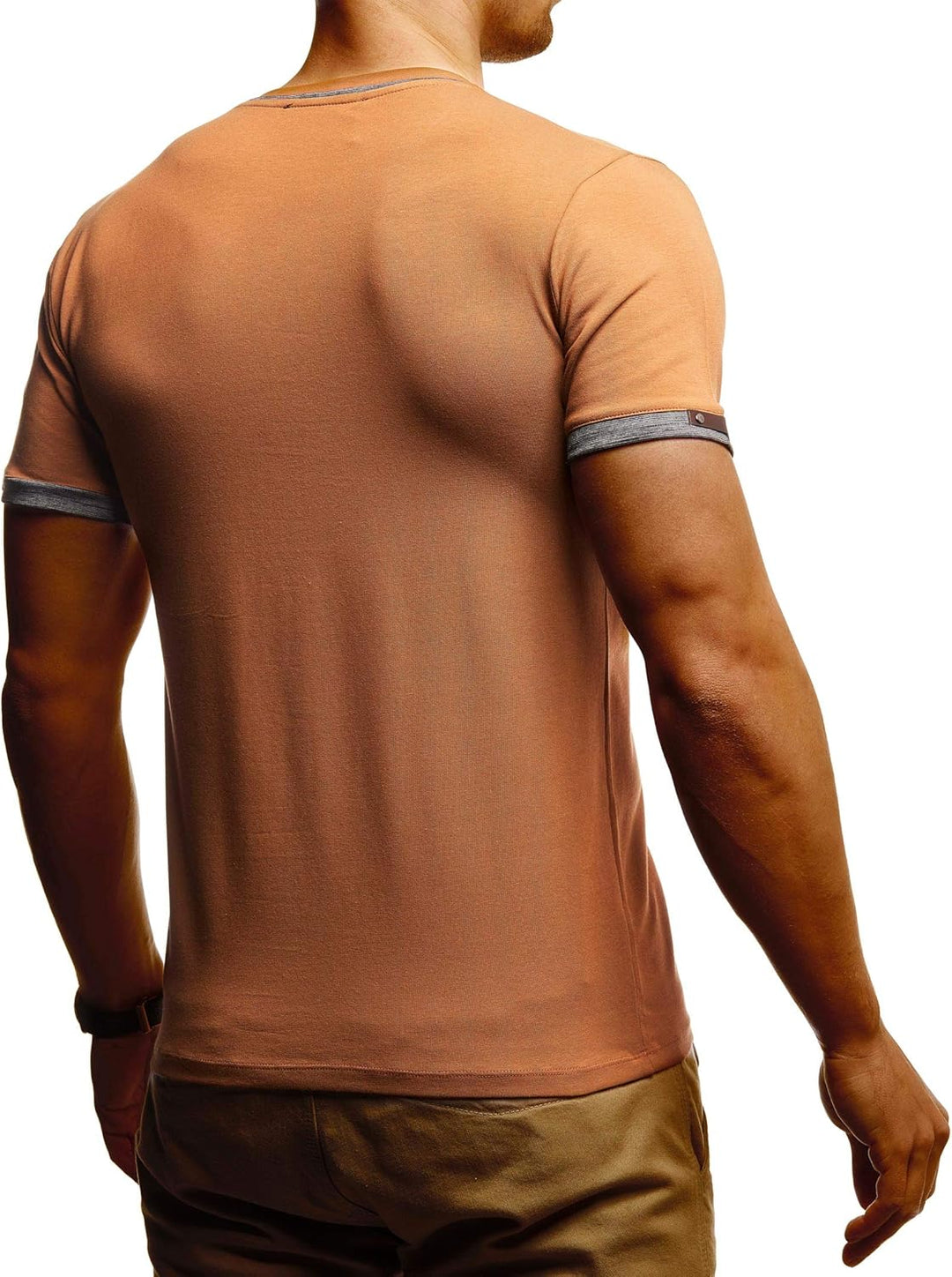 Leif Nelson Sommer T-Shirt Herren V-Ausschnitt - Coole Tshirts lang V-Neck aus Baumwolle - Casual Ba