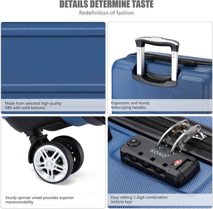 Kono Koffer Trolley Hartschale Handgepäck Zwillingsrollen Leichtgewicht ABS Kabinentrolley Reisekoff