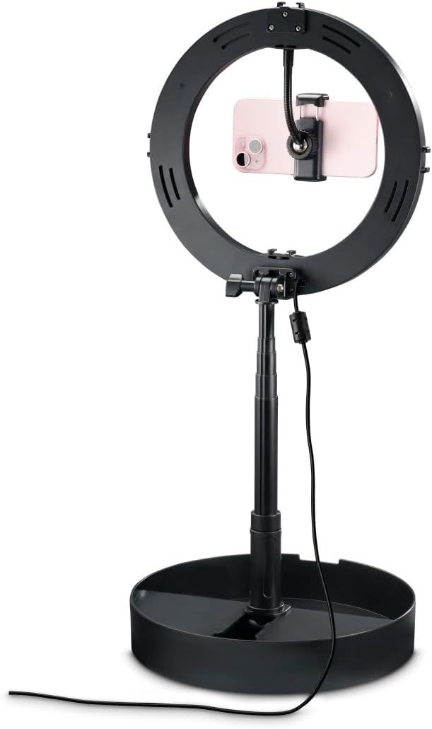 Hama LED RGB Ringlicht mit Stativ Handy faltbar 10,2“ Ringleuchte, 26,5 cm Durchmesser, Tisch Stativ