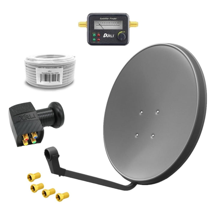 60cm HD Sat Anlage Quad LNB + 15m Koaxialkabel 135dB + Satfinder + 4 F-Stecker Digital 4 Teilnehmer