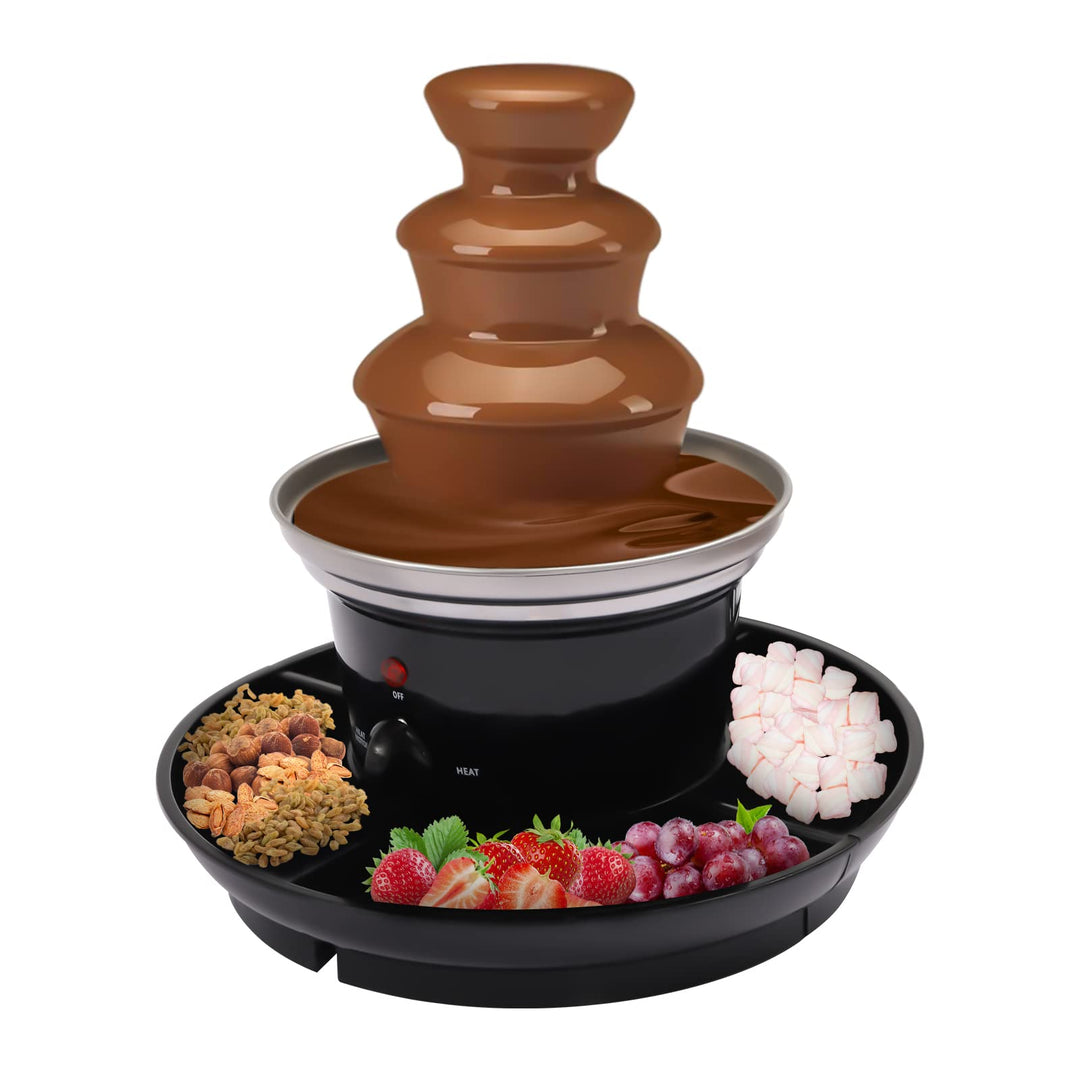 Schokobrunnen 3 Etagen 40W Elektrische Schokoladenbrunnen Edelstahl Schokoladenfondue-Set mit 6 Gabe