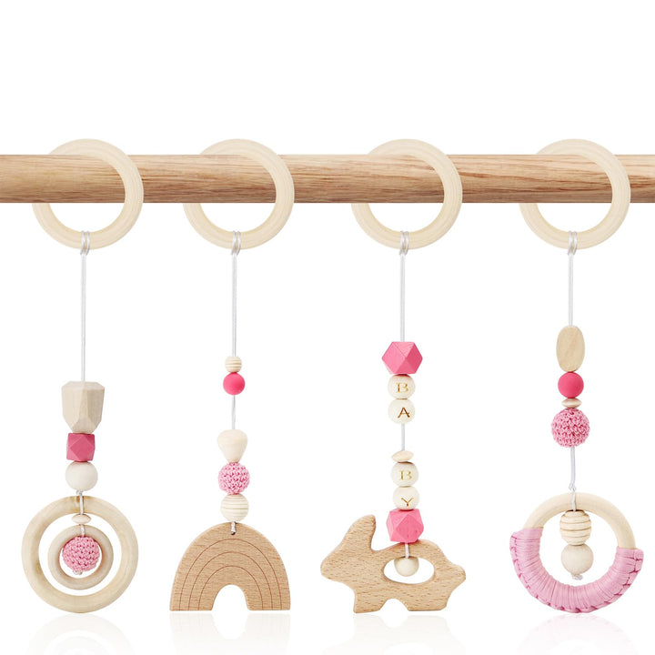 BINYI Spielbogen Baby Spielzeug ab 0 Monate Spielbögen Baby Gym Anhänger Holz 4 Stück Spielebogen Ba