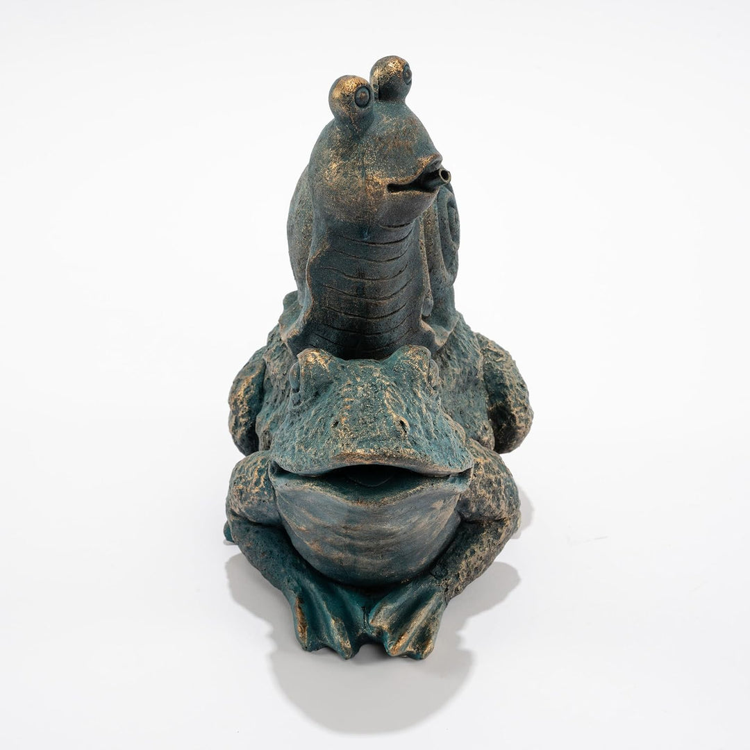 Esotec Wasserspeier-Figur Schnecke auf Frosch Max & Moritz, Einzelfigur mit Schlauch, Altkupfer-Desi