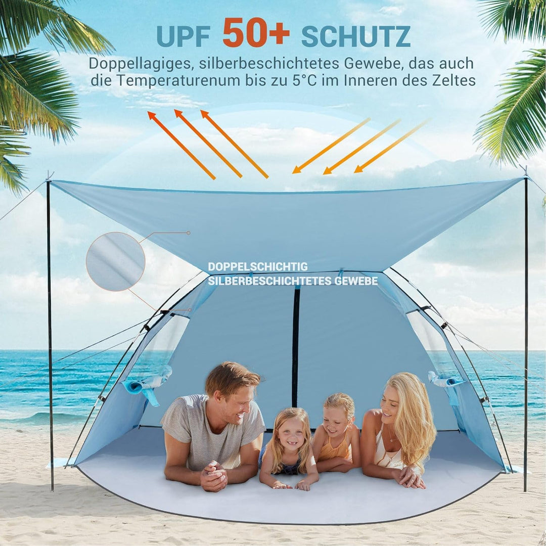 Elegear CumbreX Strandmuschel mit Sonnendach, 4-5 Personen Strandzelt UV Schutz 50+ Einfacher Aufbau