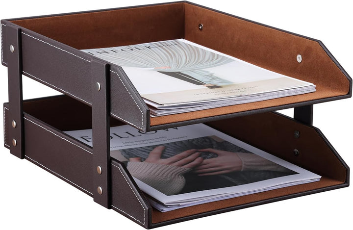 KINGFOM™ A4 Leder Briefablage (2 Schubladen-Braun), 2 Schubladen-Braun