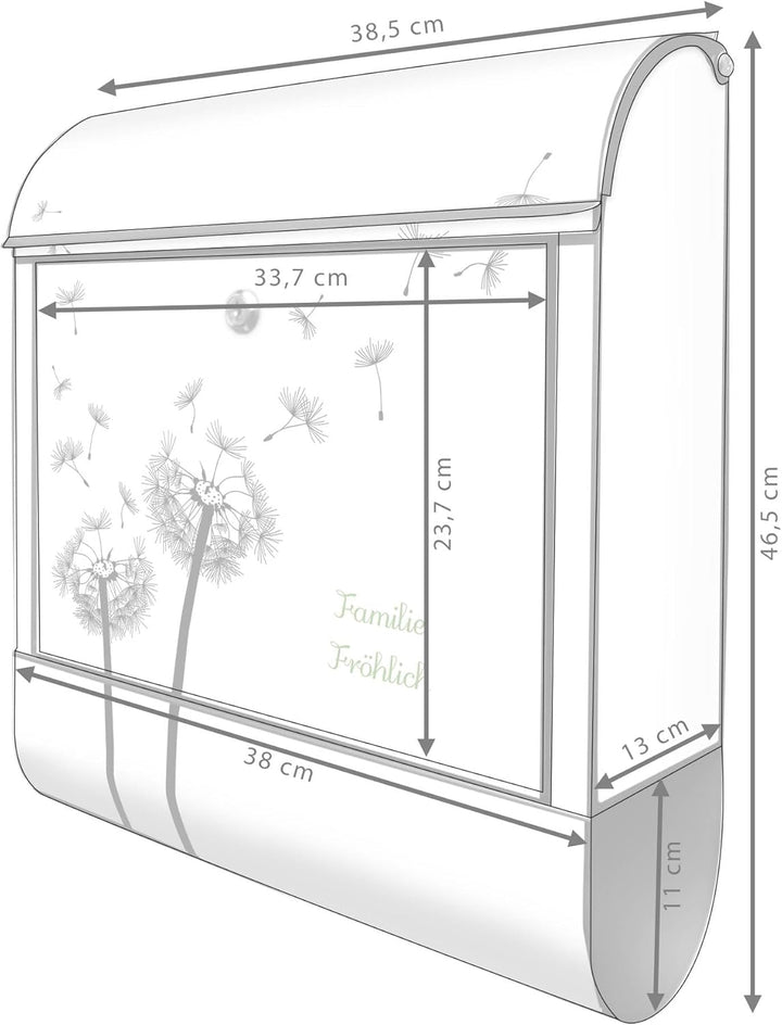 banjado® Design Briefkasten personalisiert mit Motiv Pusteblume 2 39x47x14cm & 2 Schlüssel - Briefka