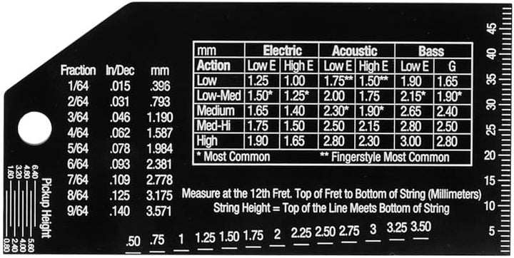 MusicNomad MN602 Precision String Action Gauge Ruler for String Height- Metric, SAE, 64ths Einzeln,