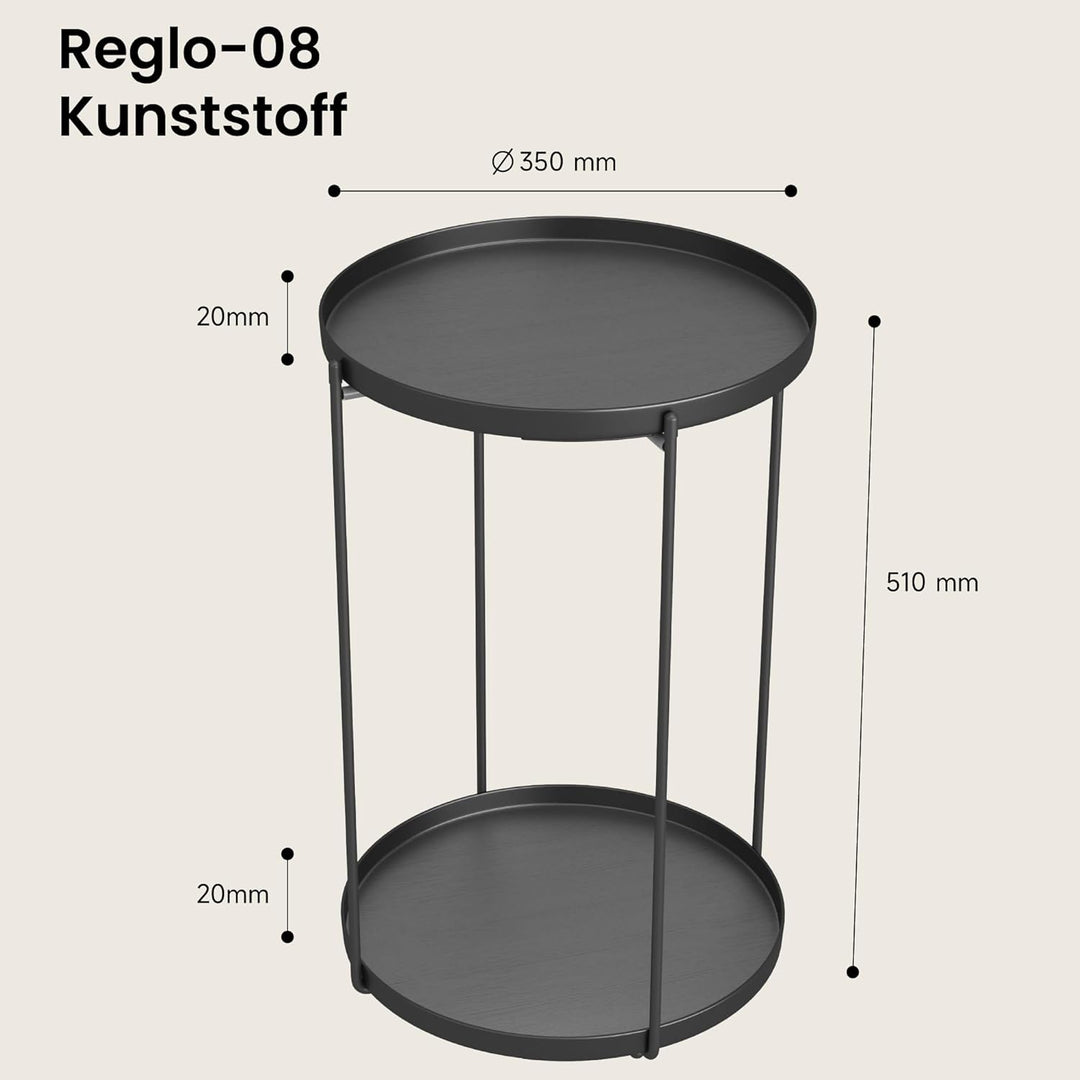Mai & Mai Beistelltisch rund Ø35×H51 cm, Couchtisch klein aus Metall mit 2 abnehmbaren Tabletts aus