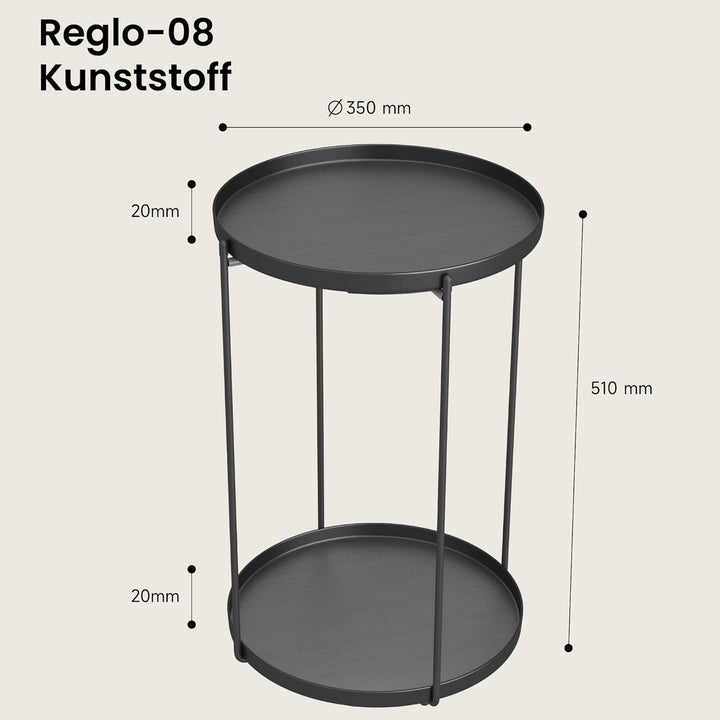 Mai & Mai Beistelltisch rund Ø35×H51 cm, Couchtisch klein aus Metall mit 2 abnehmbaren Tabletts aus