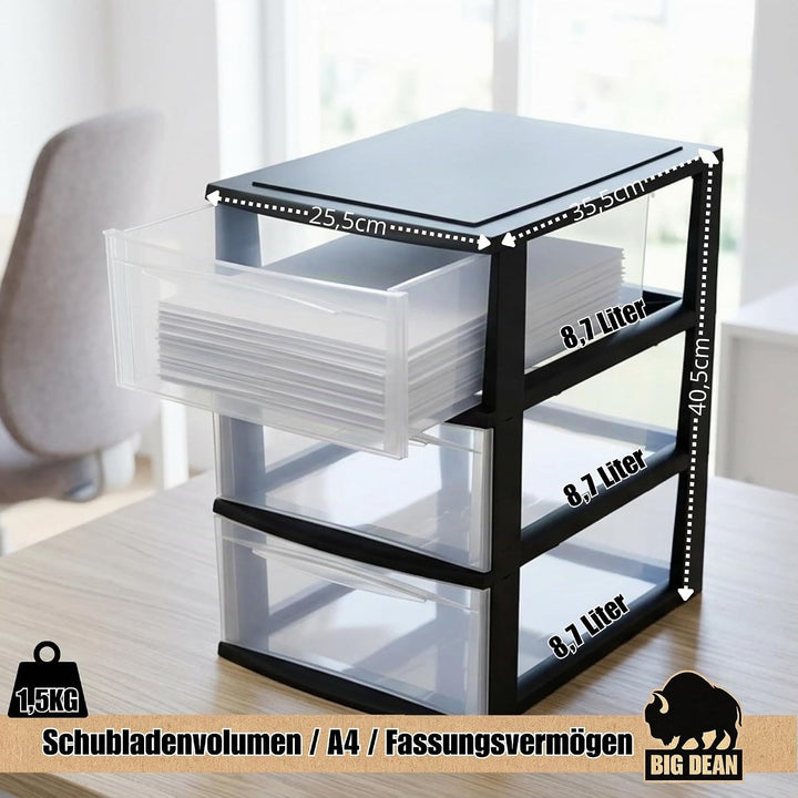 Grosse Schubladenbox A4 Schubladenschrank Schreibtisch Organizer Transparent mit extra hohen Schubla
