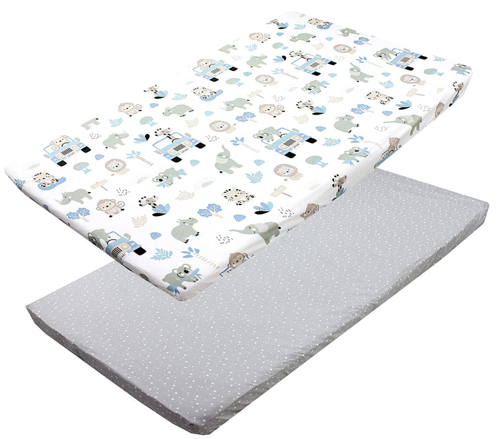 TupTam Baby Spannbettlaken Kinder Spannbetttuch für Babybett Kinderbett 2er Pack, Farbe: Zoo Blau/St