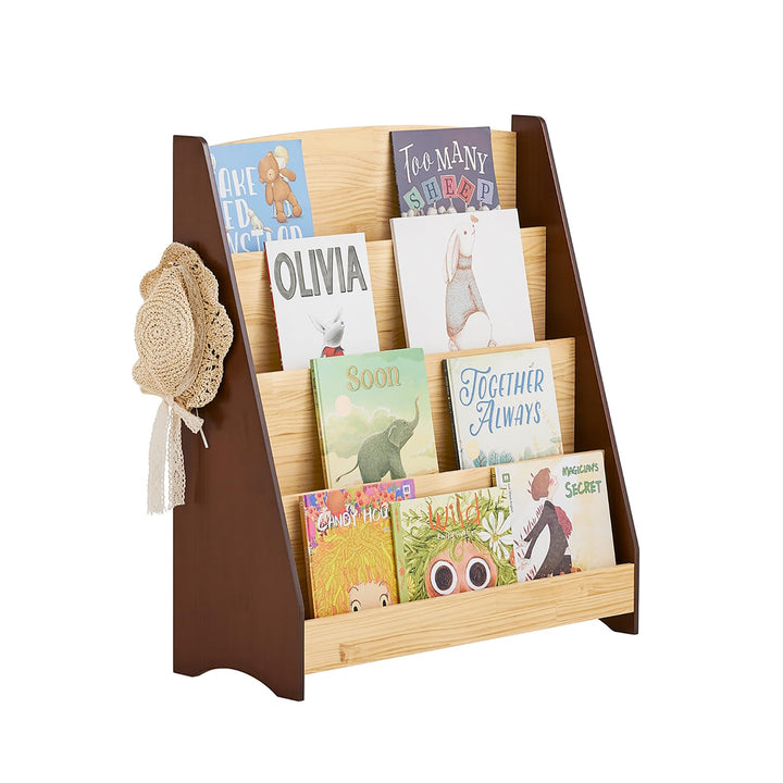 SoBuy Bücherregal Kinder Montessori Kinderregal mit 4 Ablagefächern und 2 Haken Regal Kinderzimmer S