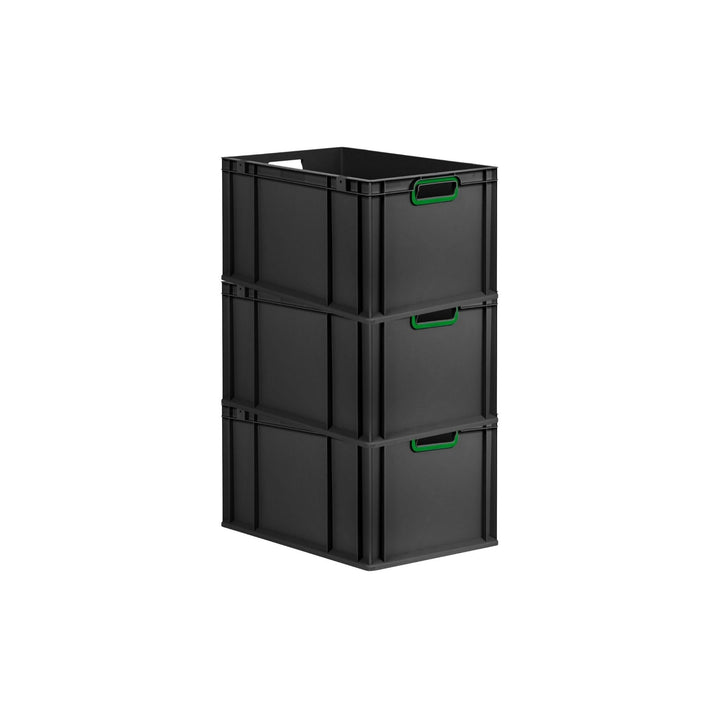 PROREGAL SuperSparSet 3x Eurobox NextGen Color | HxBxT 32x40x60cm | 65 Liter | Griffe grün offen | V