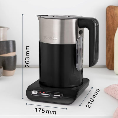 Bosch Hausgeräte kabelloser Wasserkocher TWK8613P, Abschaltautomatik, Überhitzungsschutz, Temperatur
