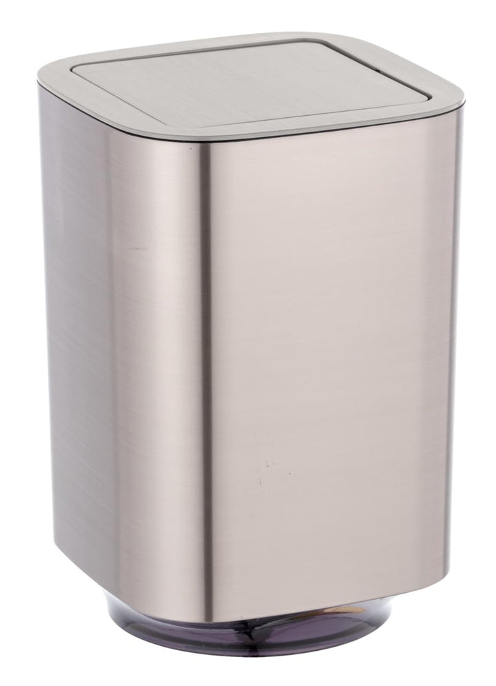 WENKO Schwingdeckeleimer Auron Silber, 5,5 Liter, Badezimmer-Mülleimer mit abnehmbarem Deckel, Abfal