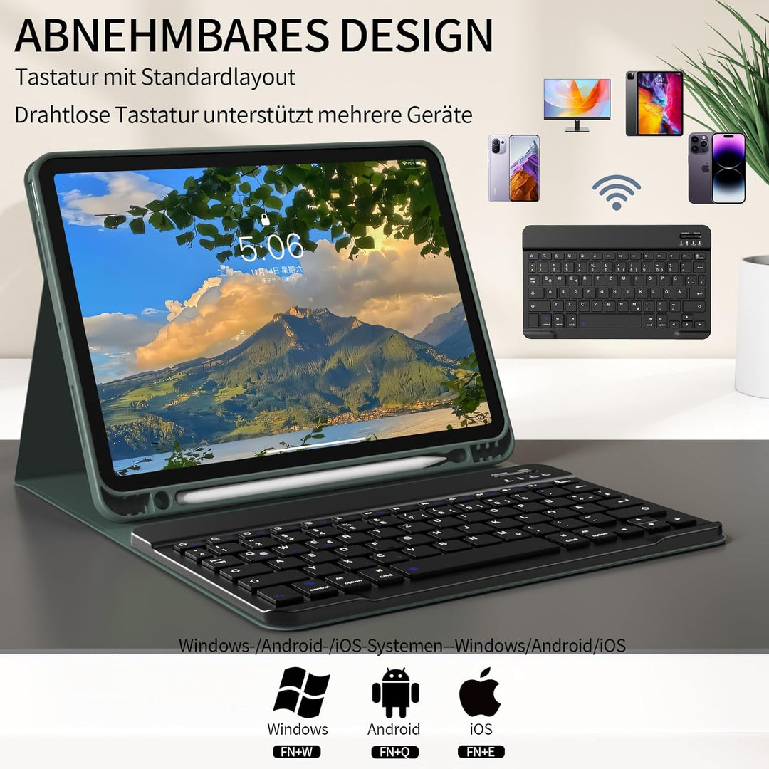 ZOYU Tastatur Hülle für ipad 10. Generation (10,9 Zoll 2022) mit Stifthalter, TPU Rückschale, Magnet