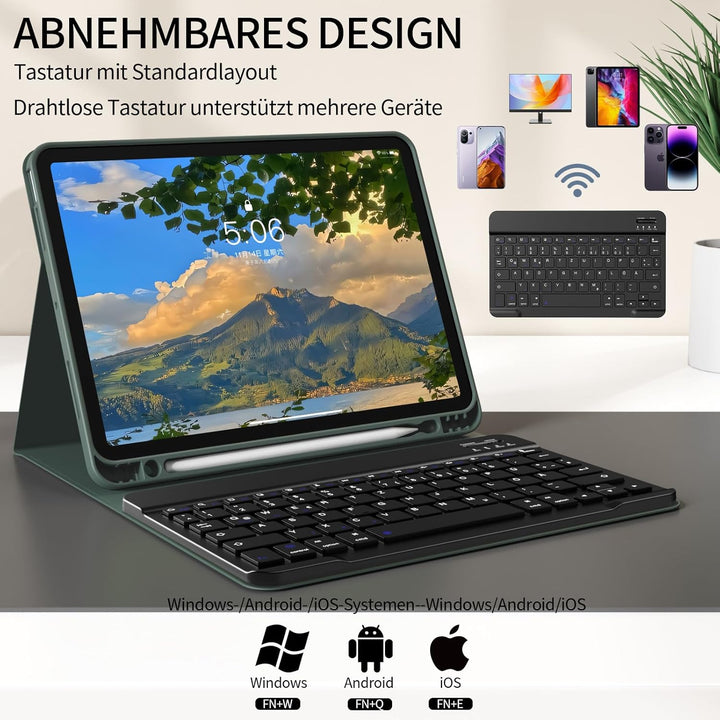 ZOYU Tastatur Hülle für ipad 10. Generation (10,9 Zoll 2022) mit Stifthalter, TPU Rückschale, Magnet