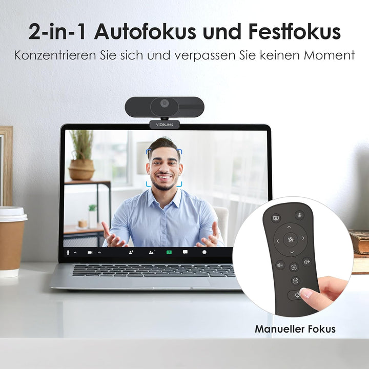 V21 Webcam 4K, Ultra HD Webcam mit Mikrofon, Lautsprecher, Fernbedienung, Zoom, 112°Sichtfeld, Autof