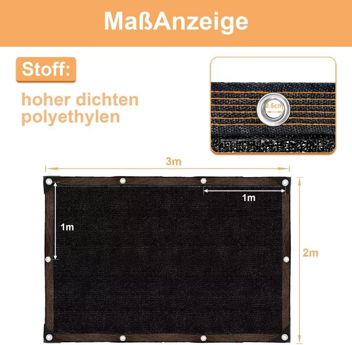 Schattiernetz-mit-ösen-2x3m, Schwarze Garten Sonnenschutz Netz Terrasse 70% Shading Rate UV-Beständi