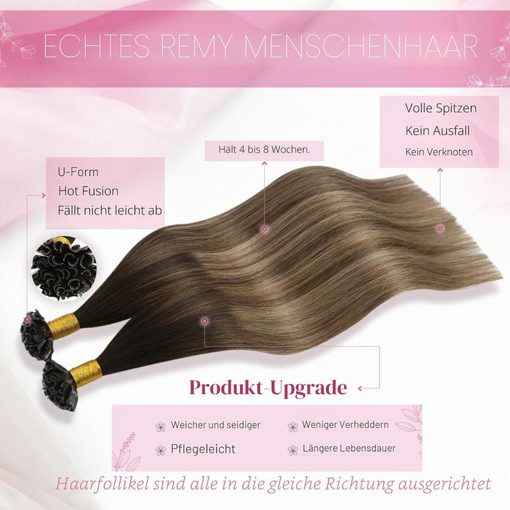 Moresoo Bonding Extensions Echthaar Ombre Braun Haarverlangerung U Tip Extensions Echthaar Dunkelbra