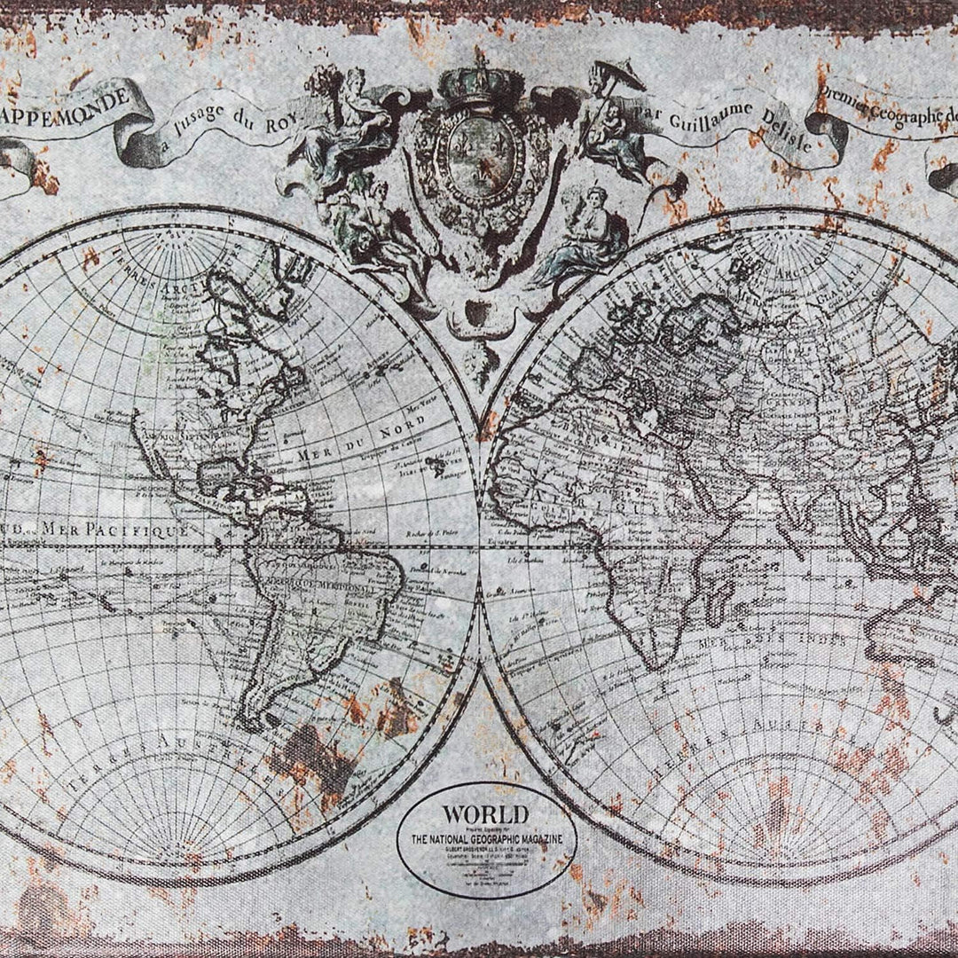 HMF VKO101 Vintage Koffer aus Holz | 38 x 26 x 13 cm | Gross | Deko Weltkarte 38 cm Weltkarte, 38 cm