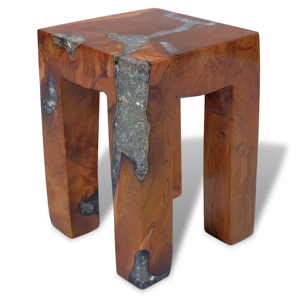 vidaXL Teak Massivholz Sitzhocker Fusshocker Hocker Beistelltisch Harz 30x30x40cm