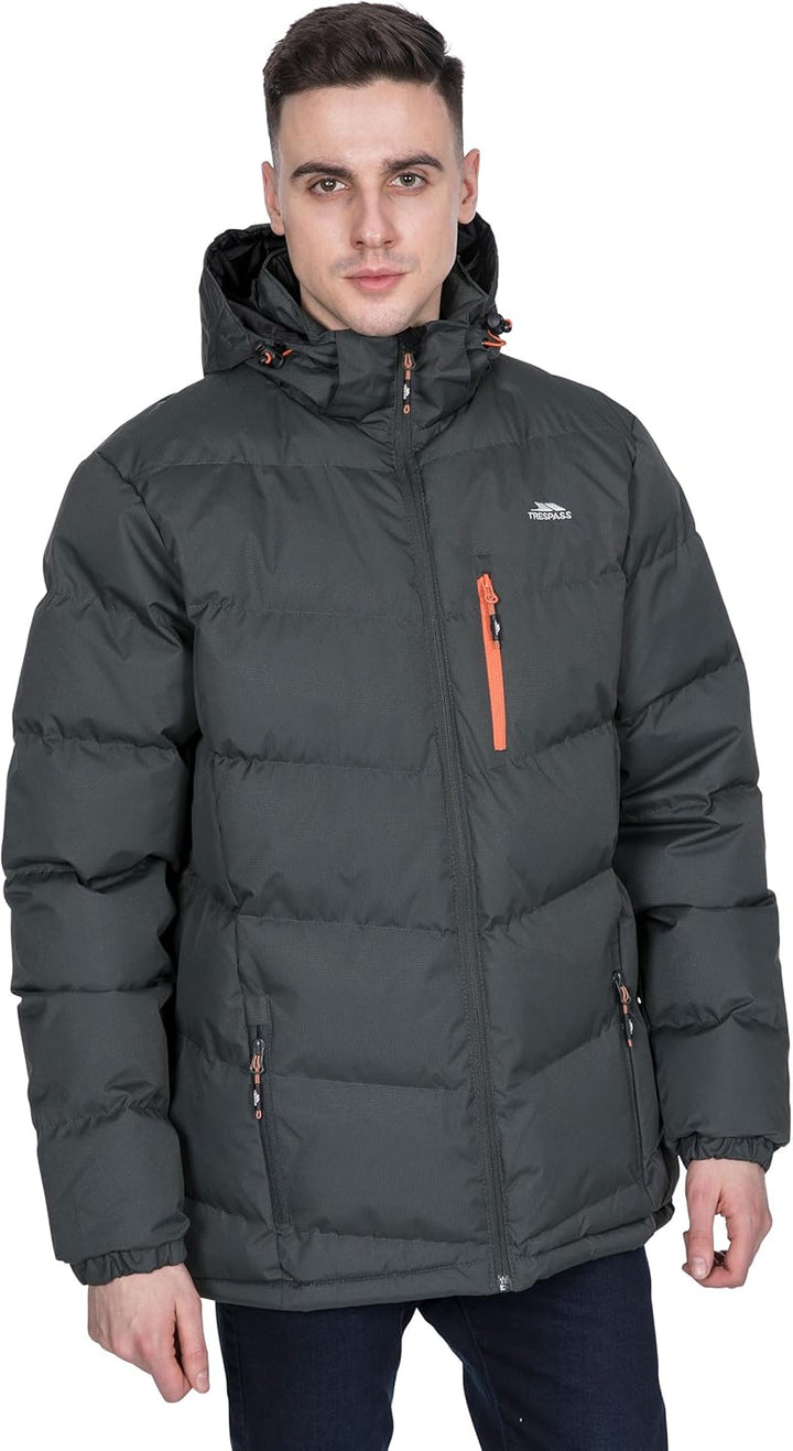 Trespass Herren Blustery Warme Gepolsterte Wasserdichte Regenjacke Mit Abnehmbarer Kapuze 3XL Ash, 3